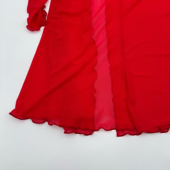 Majorelle | Elise Cherry Red Mesh Ruched Off Shoulder Midi Dress S - Picture 14 of 16